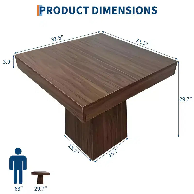 Table à manger carrée de 31,5 po pour 4 personnes, petite table de cuisine en bois avec base piédestal, table de dîner de style ferme pour cuisine, salle à manger, appartement