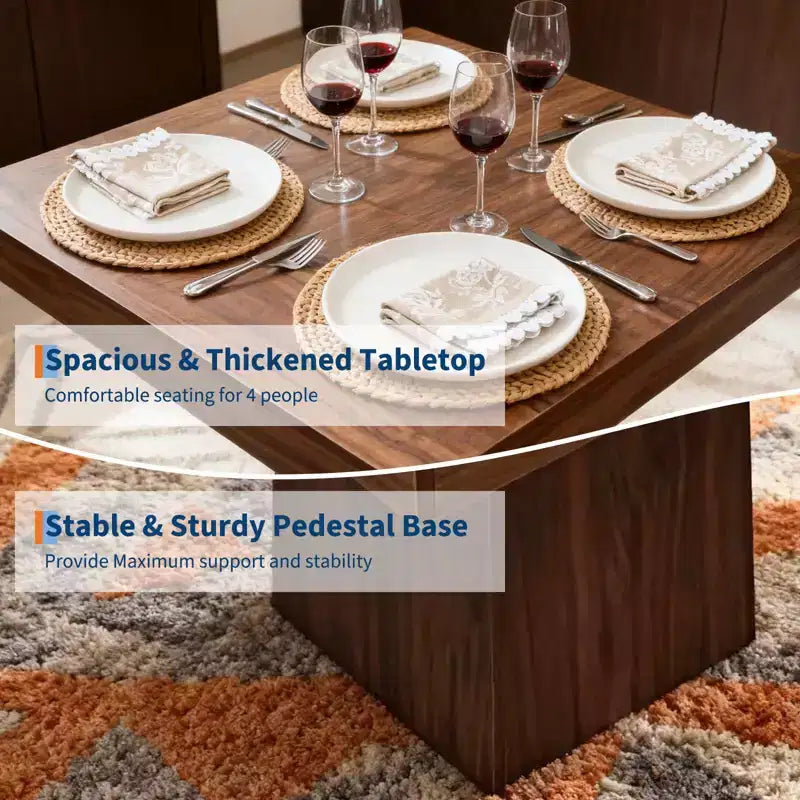 Table à manger carrée de 31,5 po pour 4 personnes, petite table de cuisine en bois avec base piédestal, table de dîner de style ferme pour cuisine, salle à manger, appartement
