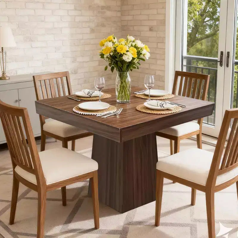 Table à manger carrée de 31,5 po pour 4 personnes, petite table de cuisine en bois avec base piédestal, table de dîner de style ferme pour cuisine, salle à manger, appartement
