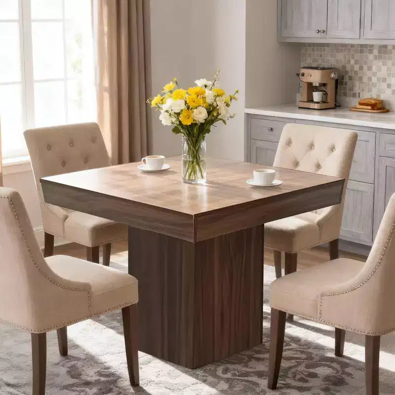 Table à manger carrée de 31,5 po pour 4 personnes, petite table de cuisine en bois avec base piédestal, table de dîner de style ferme pour cuisine, salle à manger, appartement