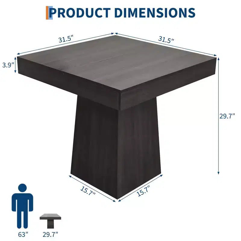 Table à manger carrée de 31,5 po pour 4 personnes, petite table de cuisine en bois avec base piédestal, table de dîner de style ferme pour cuisine, salle à manger, appartement