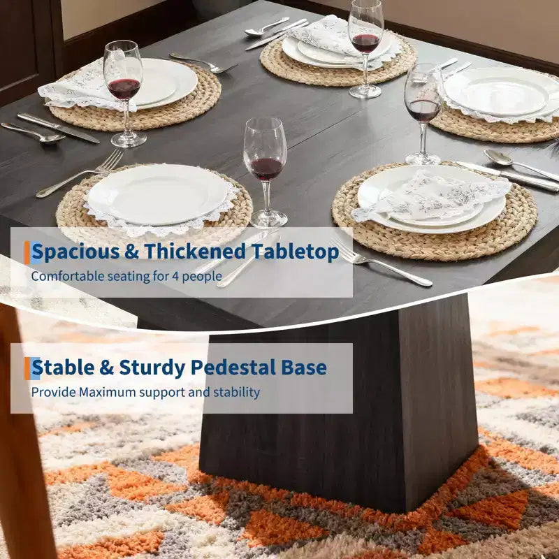 Table à manger carrée de 31,5 po pour 4 personnes, petite table de cuisine en bois avec base piédestal, table de dîner de style ferme pour cuisine, salle à manger, appartement