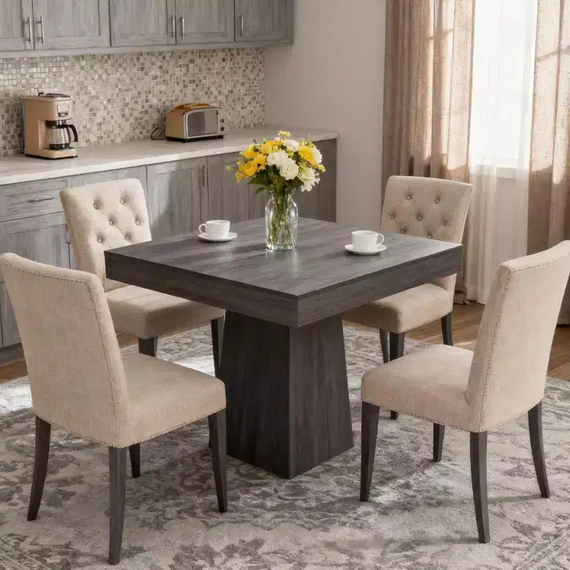 Table à manger carrée de 31,5 po pour 4 personnes, petite table de cuisine en bois avec base piédestal, table de dîner de style ferme pour cuisine, salle à manger, appartement