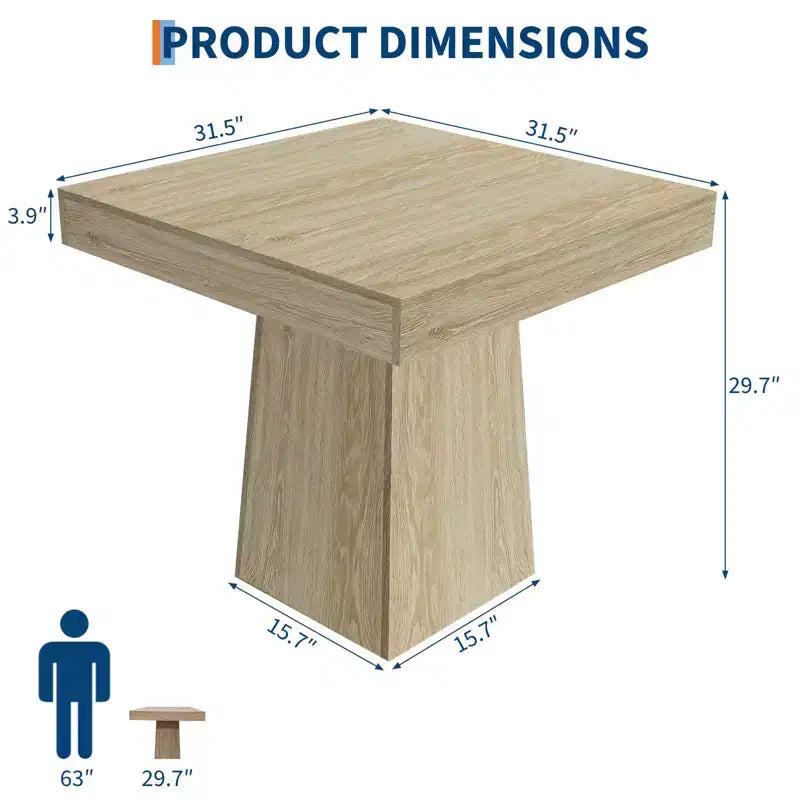 Table à manger carrée de 31,5 po pour 4 personnes, petite table de cuisine en bois avec base piédestal, table de dîner de style ferme pour cuisine, salle à manger, appartement