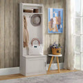 Okak Rustic Hall Tree with Shoe Storage Bench and 3 Hooks, Coat Rack with Storage Shelves, Entryway Storage for Living Room, Hallway, White