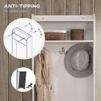 Porte-manteau rustique avec banc de rangement pour chaussures – 3 crochets, porte-manteau, étagères de rangement, blanc