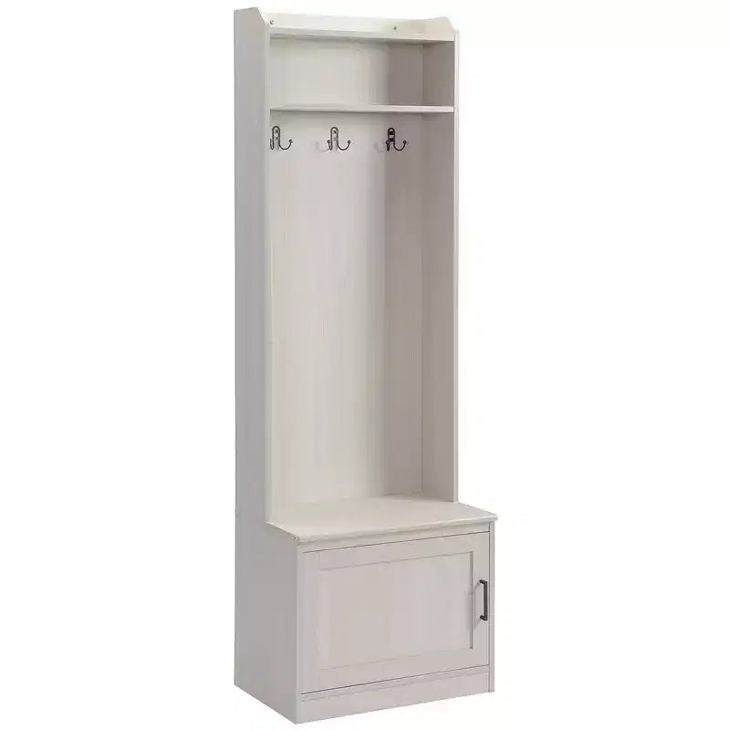 Porte-manteau rustique avec banc de rangement pour chaussures – 3 crochets, porte-manteau, étagères de rangement, blanc