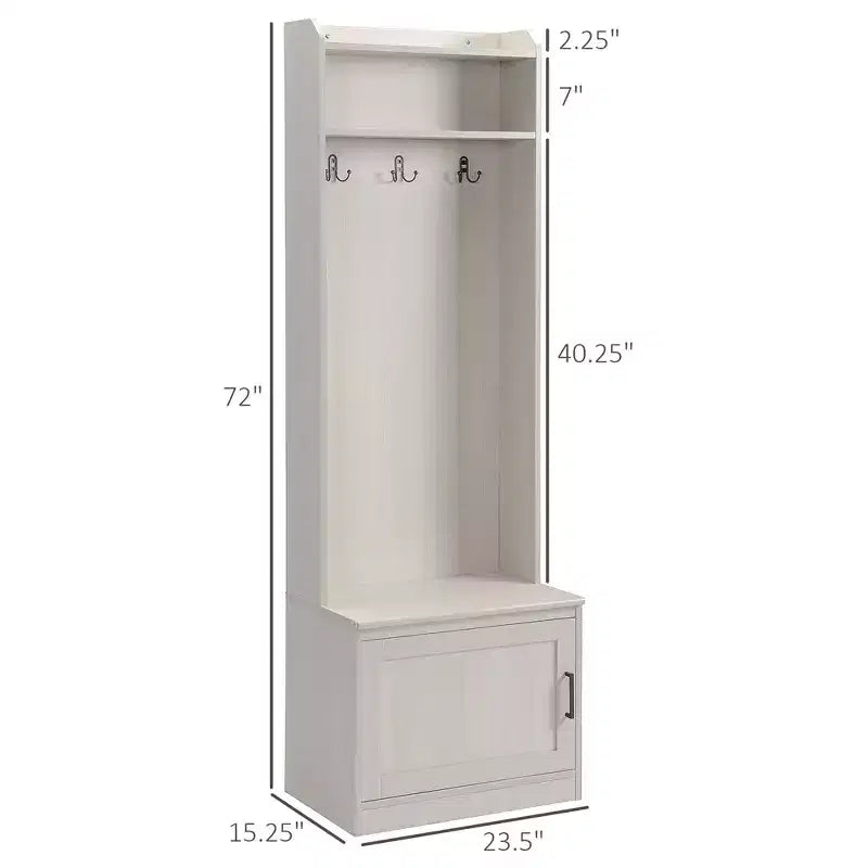 Porte-manteau rustique avec banc de rangement pour chaussures – 3 crochets, porte-manteau, étagères de rangement, blanc