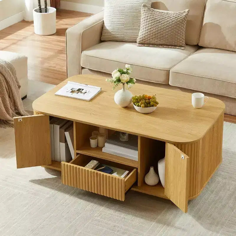 Table basse rectangulaire de 118 cm – Grand rangement, tiroirs, accent moderne pour le salon