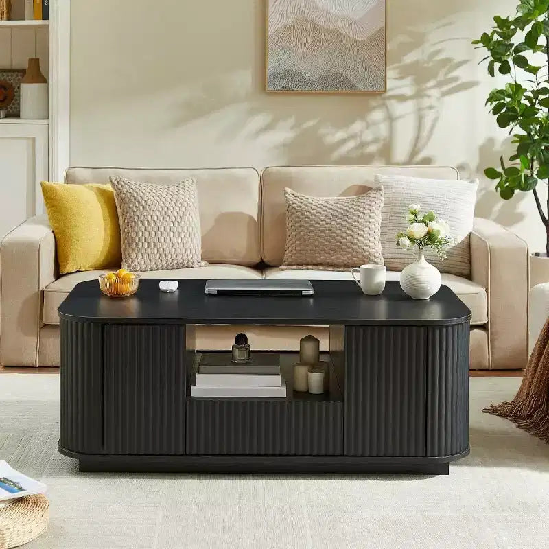 Table basse rectangulaire de 118 cm – Grand rangement, tiroirs, accent moderne pour le salon
