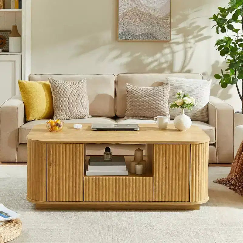 Table basse rectangulaire de 118 cm – Grand rangement, tiroirs, accent moderne pour le salon