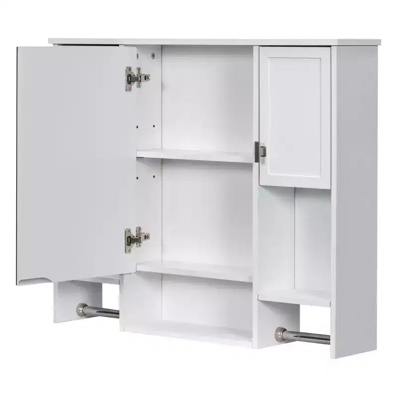 Meuble de Rangement Mural avec Miroir et Barre Porte-Serviettes, Armoire de Salle de Bain Murale en Bois pour Cuisine, Salon, Buanderie