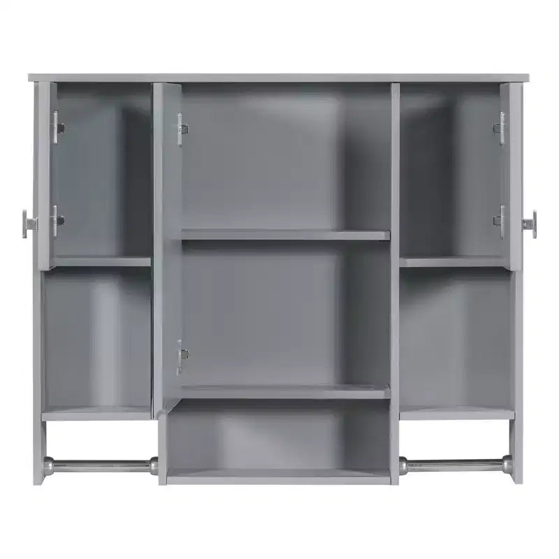 Meuble de Rangement Mural avec Miroir et Barre Porte-Serviettes, Armoire de Salle de Bain Murale en Bois pour Cuisine, Salon, Buanderie