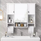 Meuble de Rangement Mural avec Miroir et Barre Porte-Serviettes, Armoire de Salle de Bain Murale en Bois pour Cuisine, Salon, Buanderie