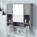 Bathroom Storage Cabinet, Wall Mounted Cabinet with Mirror, Towels Bar, Wooden Hanging Medicine Cabinet for Kitchen, Living Room, Laundry Room