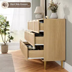 Commode 7 tiroirs en rotin – Portes tressées à la main, 5 pieds en métal, Rangement pour chambre et salon