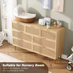 Commode 7 tiroirs en rotin – Portes tressées à la main, 5 pieds en métal, Rangement pour chambre et salon