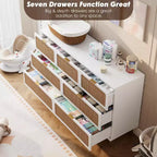 Commode 7 tiroirs en rotin – Portes tressées à la main, 5 pieds en métal, Rangement pour chambre et salon