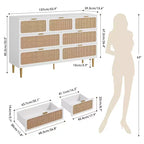 Commode 7 tiroirs en rotin – Portes tressées à la main, 5 pieds en métal, Rangement pour chambre et salon