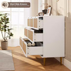 Commode 7 tiroirs en rotin – Portes tressées à la main, 5 pieds en métal, Rangement pour chambre et salon