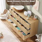 Commode 7 tiroirs en rotin – Portes tressées à la main, 5 pieds en métal, Rangement pour chambre et salon