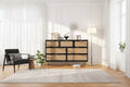 GustoWave 7-Drawer Rattan Dresser, Tall Chest of Drawers with Handwoven Doors and 5 Strong Metal Legs for Bedroom, Living Room Storage