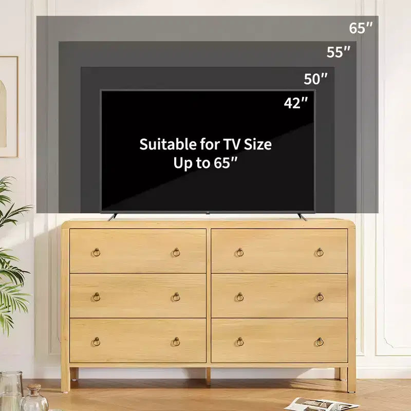Commode moderne à 7 tiroirs – Aspect bois, poignées métalliques, bords arrondis