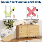Commode moderne à 7 tiroirs – Aspect bois, poignées métalliques, bords arrondis