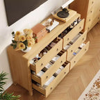 Commode moderne à 7 tiroirs – Aspect bois, poignées métalliques, bords arrondis