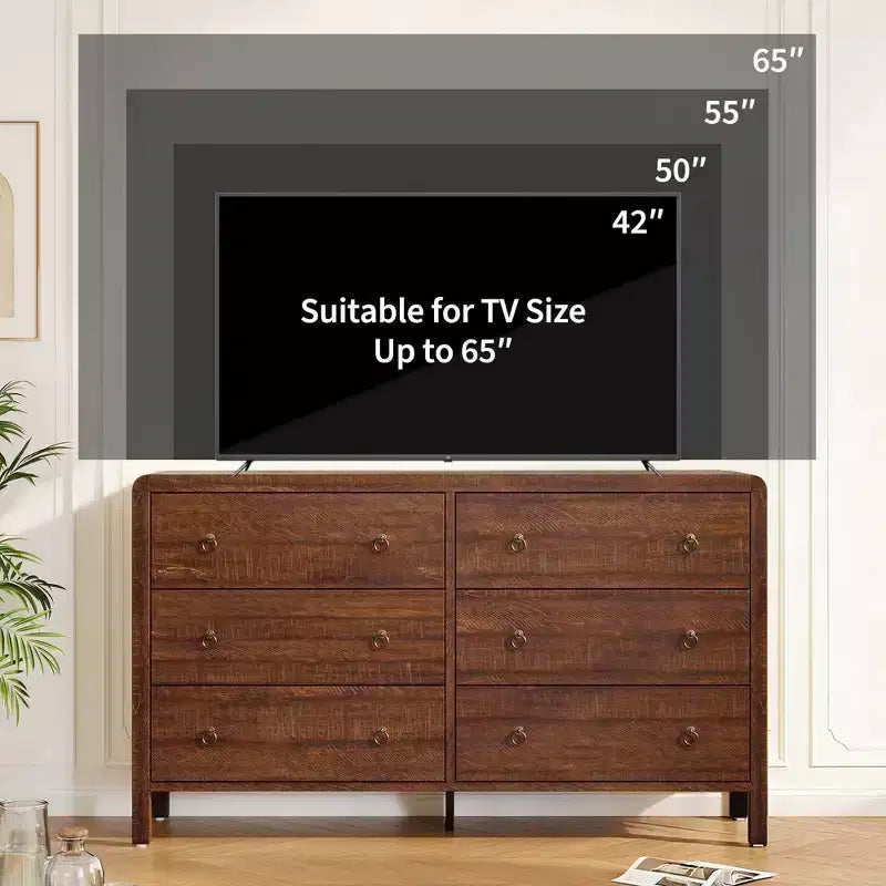 Commode moderne à 7 tiroirs – Aspect bois, poignées métalliques, bords arrondis