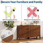 Commode moderne à 7 tiroirs – Aspect bois, poignées métalliques, bords arrondis