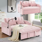 Canapé-lit convertible, futon 2 places en velours avec USB, lit gigogne, porte-gobelets, support de téléphone pivotant pour petits espaces