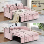 Canapé-lit convertible, futon 2 places en velours avec USB, lit gigogne, porte-gobelets, support de téléphone pivotant pour petits espaces