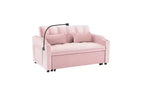 Canapé-lit convertible, futon 2 places en velours avec USB, lit gigogne, porte-gobelets, support de téléphone pivotant pour petits espaces