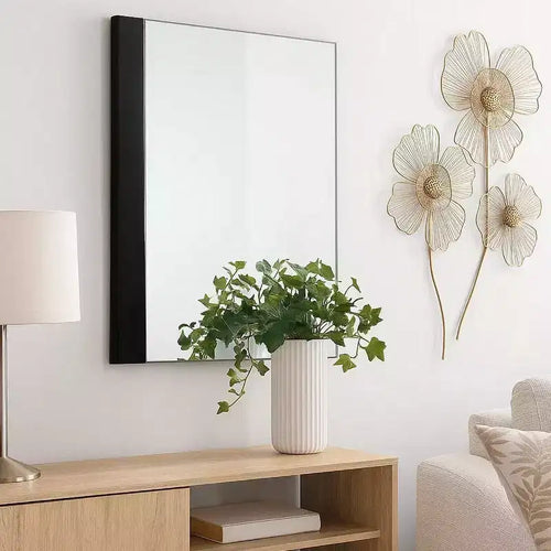 Royal Hampton Dresser Mirror, 40 Inch, Sleek Piano Black Wood, Frameless Design