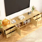 Meuble TV de 220,5 cm avec tiroirs et placards – Convient aux TV jusqu'à 90", bois clair, 127 kg
