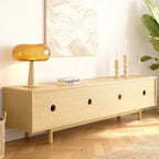 Meuble TV de 220,5 cm avec tiroirs et placards – Convient aux TV jusqu'à 90", bois clair, 127 kg