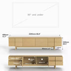 Meuble TV de 220,5 cm avec tiroirs et placards – Convient aux TV jusqu'à 90", bois clair, 127 kg