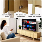 Meuble TV de 220,5 cm avec tiroirs et placards – Convient aux TV jusqu'à 90", bois clair, 127 kg