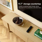 Meuble TV de 220,5 cm avec tiroirs et placards – Convient aux TV jusqu'à 90", bois clair, 127 kg