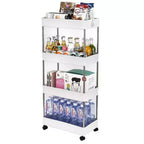 Chariot de rangement mobile à 4 niveaux – Plastique, 4 roues, 4 crochets, utilisation polyvalente