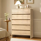Commode de rangement moderne à 5 tiroirs – Coins arrondis, Finition grain de bois, Assemblage facile