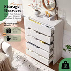 Commode de rangement moderne à 5 tiroirs – Coins arrondis, Finition grain de bois, Assemblage facile