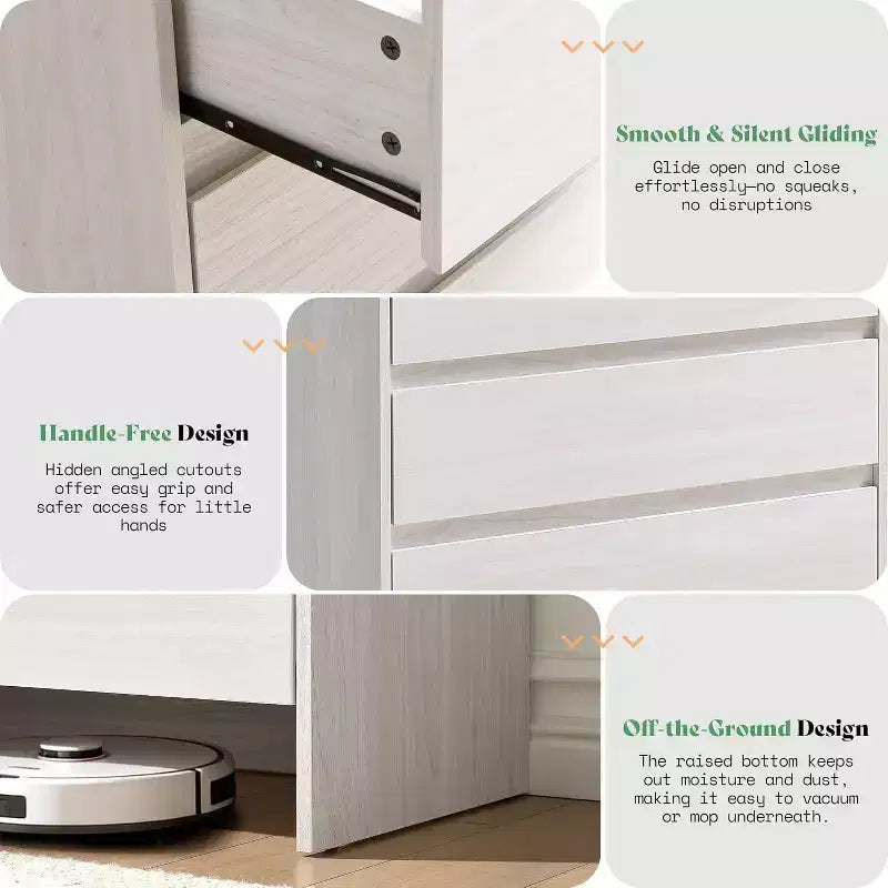 Commode de rangement moderne à 5 tiroirs – Coins arrondis, Finition grain de bois, Assemblage facile