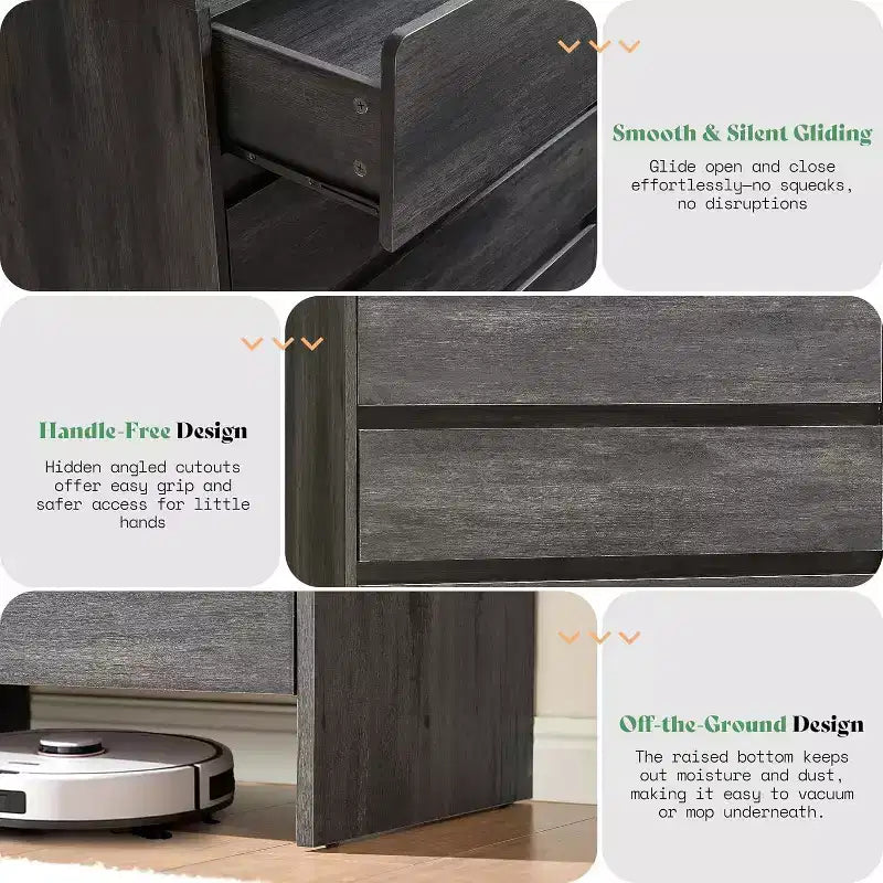 Commode de rangement moderne à 5 tiroirs – Coins arrondis, Finition grain de bois, Assemblage facile