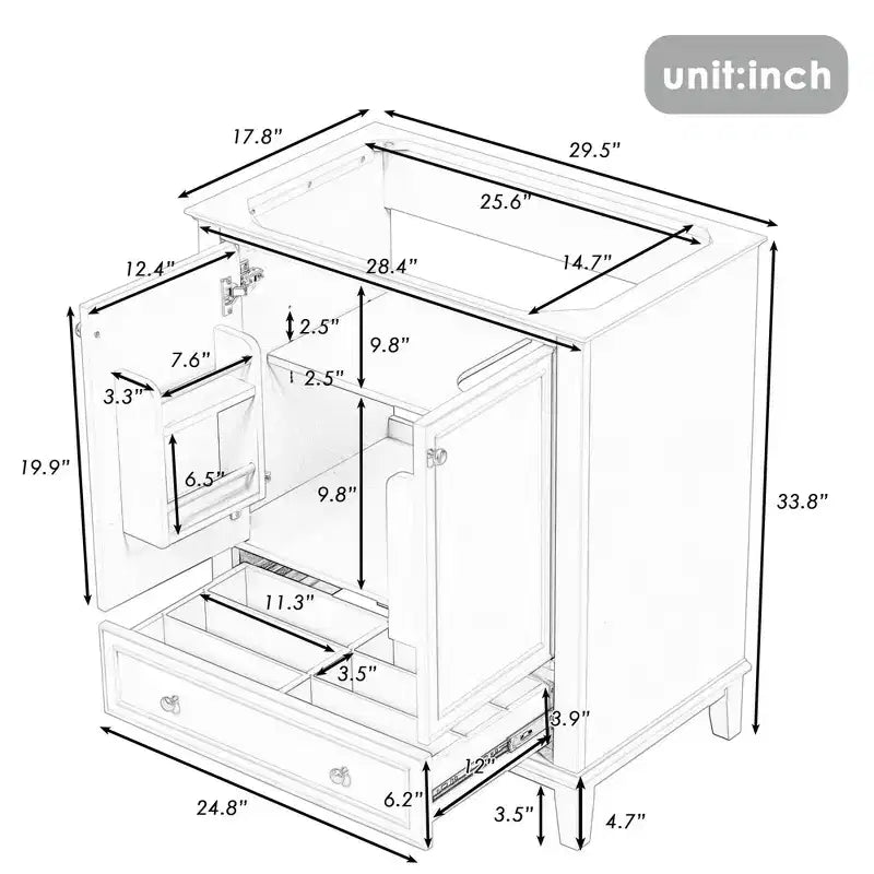 Meuble sous-vasque 30 po sans lavabo – Vert, MDF, rangement avec tiroir et porte