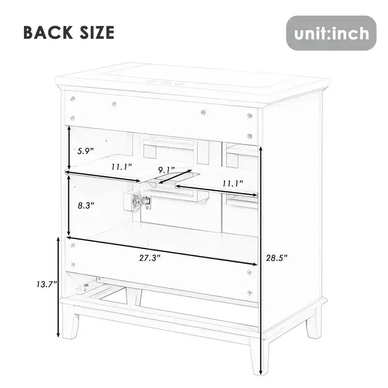 Meuble sous-vasque 30 po sans lavabo – Vert, MDF, rangement avec tiroir et porte