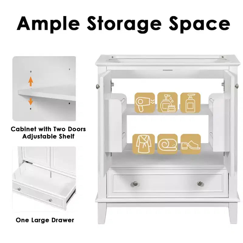 Meuble sous-vasque 30 po sans lavabo – Vert, MDF, rangement avec tiroir et porte