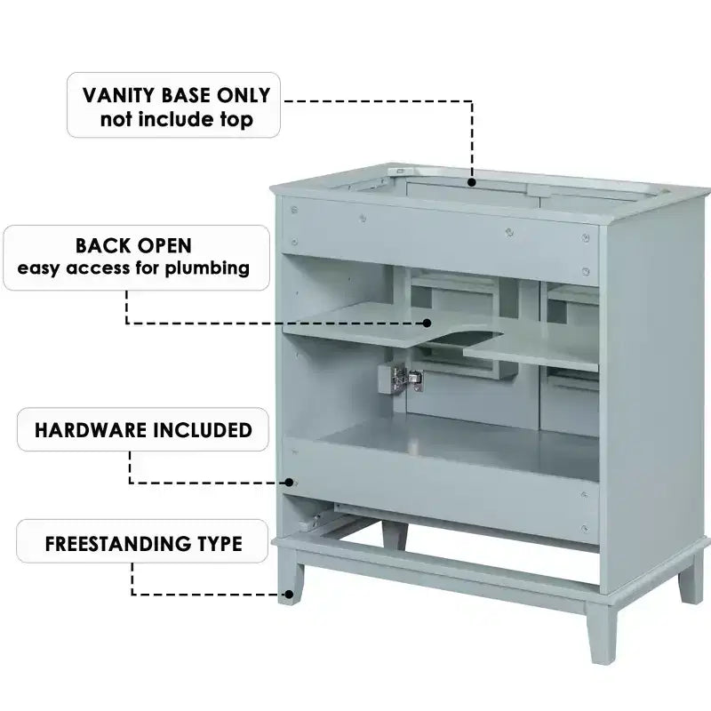 Meuble sous-vasque 30 po sans lavabo – Vert, MDF, rangement avec tiroir et porte