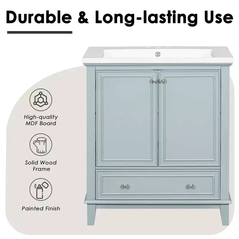 Meuble sous-vasque 30 po sans lavabo – Vert, MDF, rangement avec tiroir et porte
